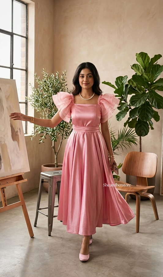 Daisy Pink Satin Maxi Dress