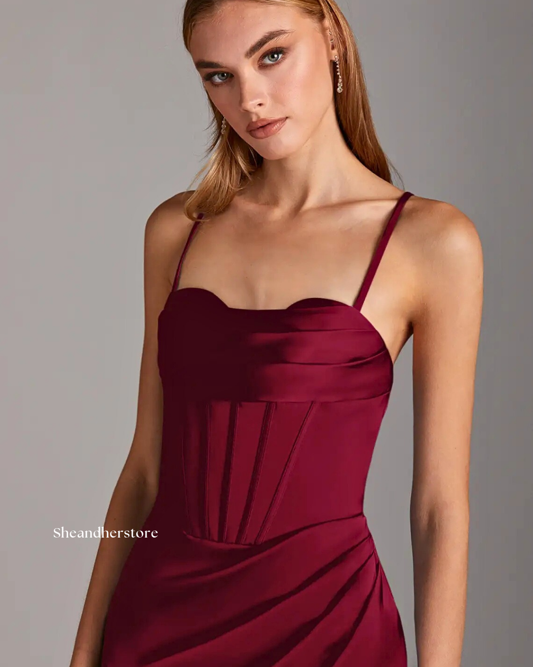 HEZEL Corset Burgundy Slit Dress