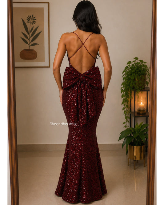 TIFFANY Sequin Backless Dress with Bow
