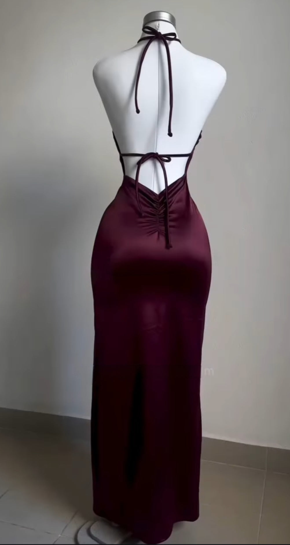AMARA Wine Ruched Backless Dress