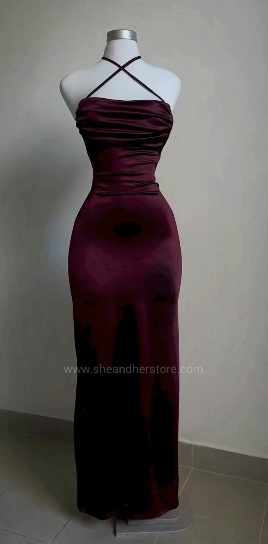 AMARA Wine Ruched Backless Dress